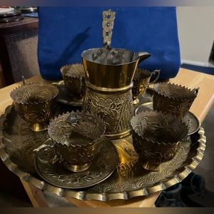 Vintage Brass 6 Cup Turkish Tea / Coffee Set with Tray